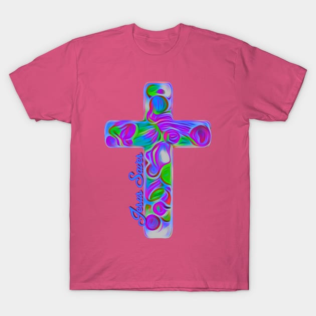 Jesus Saves Colorful Cross 2 T-Shirt by AlondraHanley